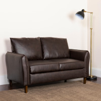 Flash Furniture BT-S8373-LV-BRN-GG Milton Park Upholstered Plush Pillow Back Loveseat in Brown Leather 